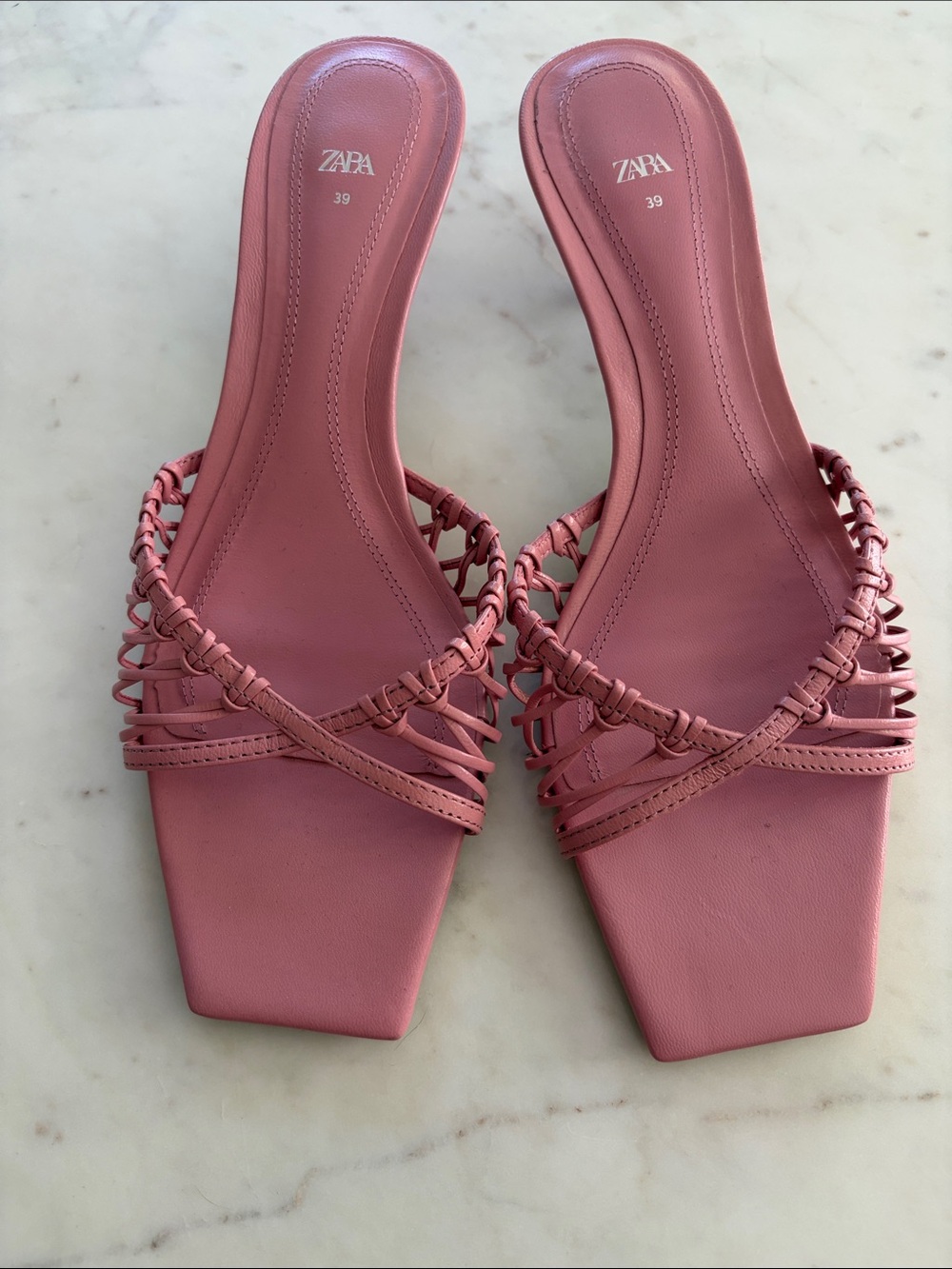 ZARA Rose Pink Braided Strap Square-Toe Mules